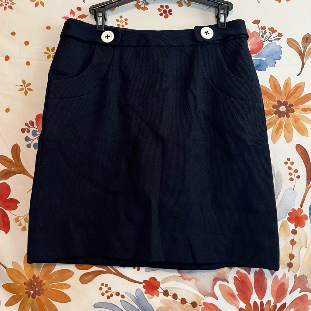 Etcetera Womens 4 Navy Blue Textured Retro Preppy Workwear Office Button Skirt